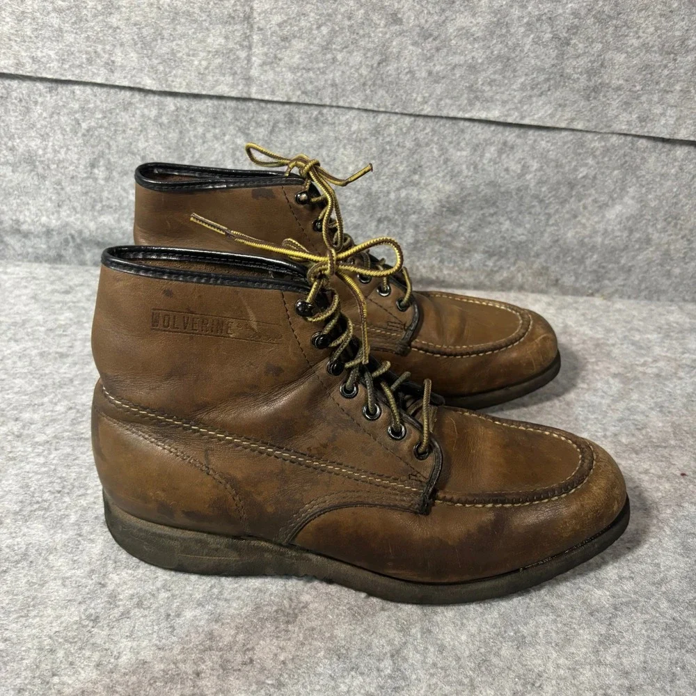 Vintage Wolverine Durables Moc‎ Toe Work Boot Mens 9C Brown Leather USA